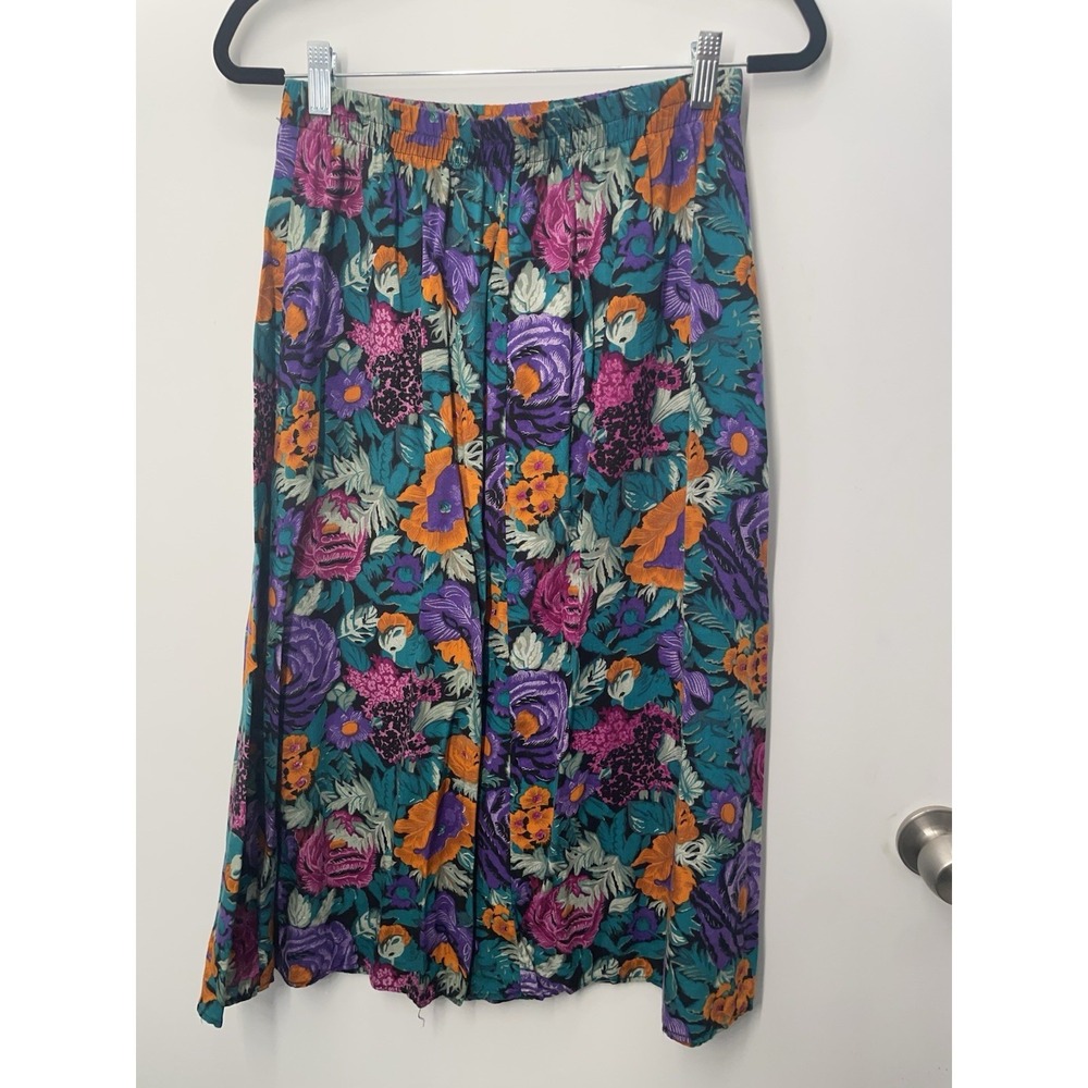 Vintage Multicolor Tropical Floral Midi Skirt Size Small Made in USA Sharon - Picture 3 of 5